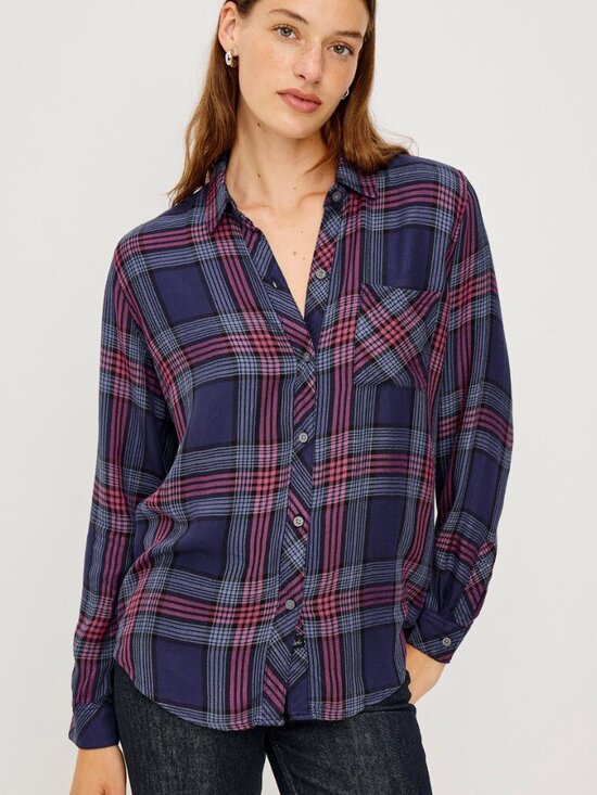 Rails Tops - Rails Hunter Plaid Long Sleeve Shirt in Navy Rose Astor - Size M